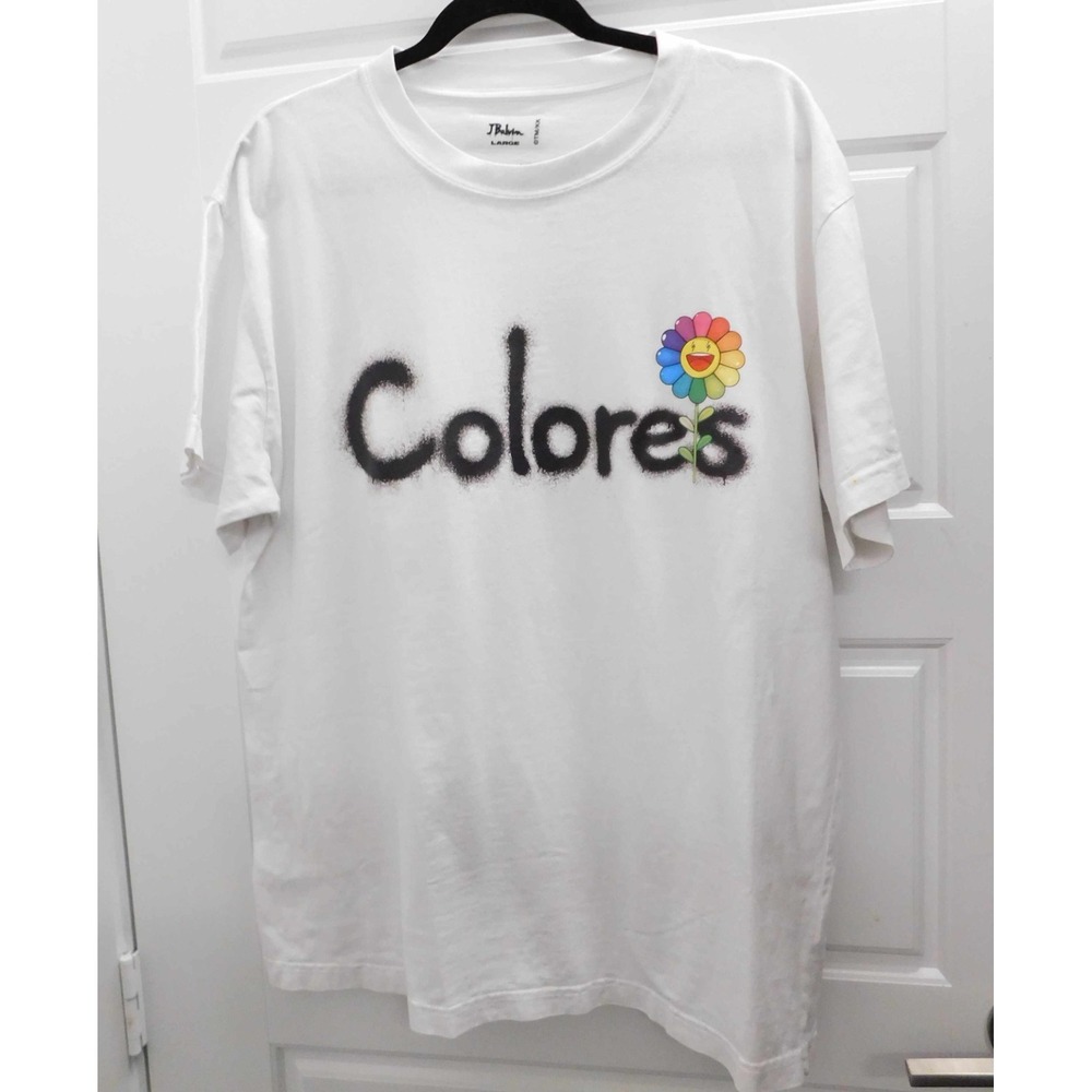 J Balvin x Takashi Murakami Colores T-shirt Vibras White Tee Size L  RARE